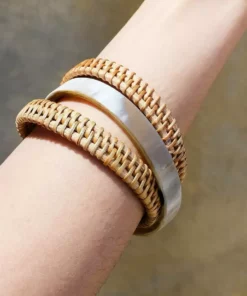 Hathorway Thuy Binh Buffalo Horn & Handwoven Rattan Bangle Bracelets