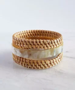 Hathorway Thuy Binh Buffalo Horn & Handwoven Rattan Bangle Bracelets