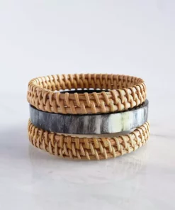 Hathorway Thuy Binh Buffalo Horn & Handwoven Rattan Bangle Bracelets