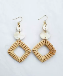 Hathorway Xuan Buffalo Horn & Rattan Geo Statement Earrings - Cream BIPOC Owned