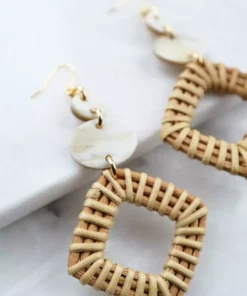 Hathorway Xuan Buffalo Horn & Rattan Geo Statement Earrings - Cream BIPOC Owned