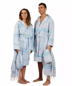Hilana: Upcycled Cotton Antalya Unisex Turkish Bathrobe - Turquoise Best Sellers