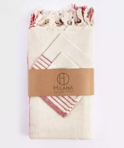 Hilana: Upcycled Cotton Kayseri Upcycled Tablecloth And Napkin Set - Red