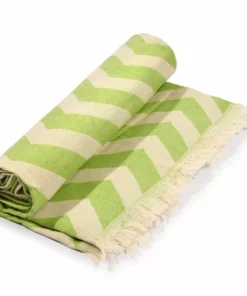 Hilana: Upcycled Cotton Mersin Upcycled Chevron Turkish Towel / Blanket - Green Home Goods