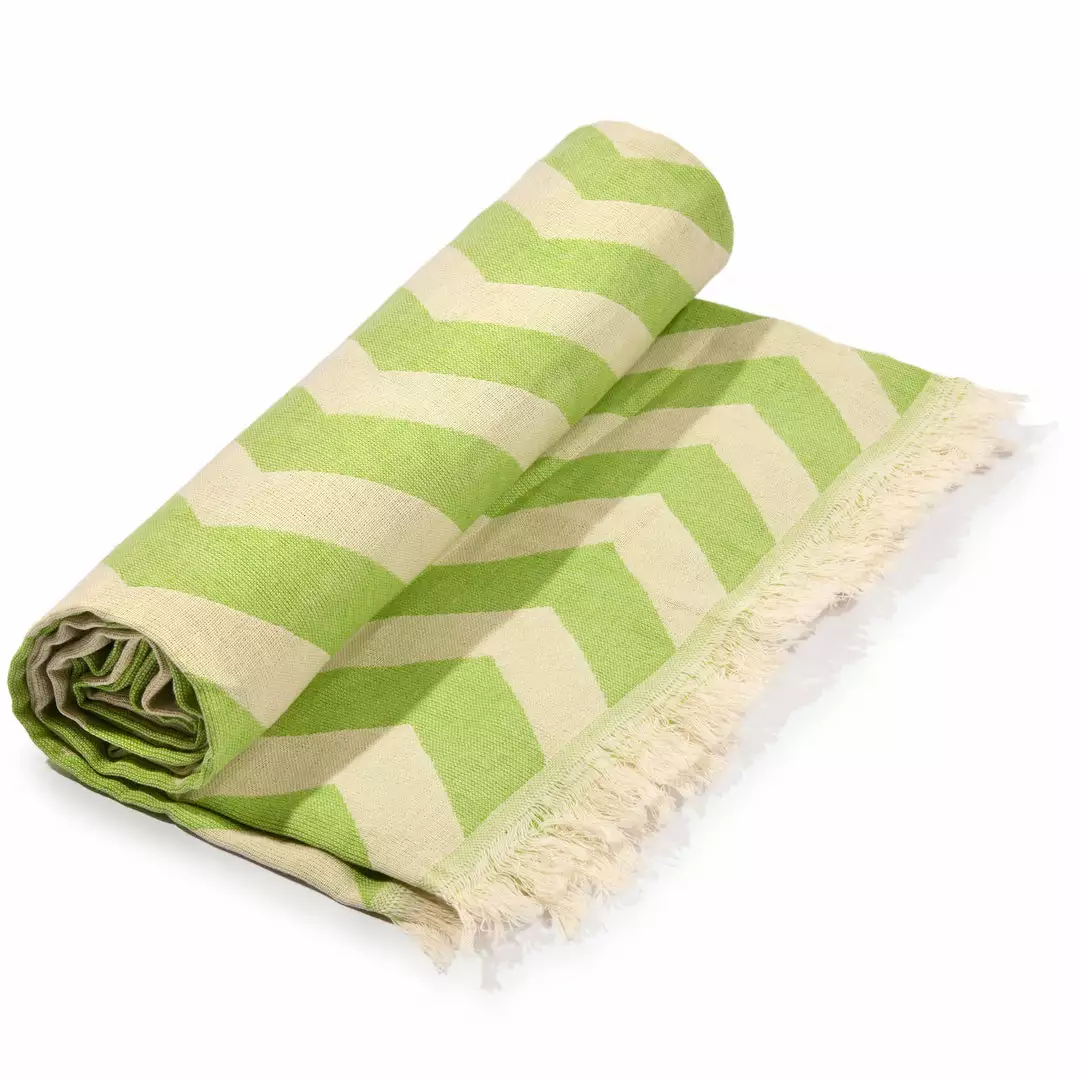 Hilana: Upcycled Cotton Mersin Upcycled Chevron Turkish Towel / Blanket - Green Home Goods 1 Hilana: Upcycled Cotton Mersin Upcycled Chevron Turkish Towel / Blanket - Green Home Goods