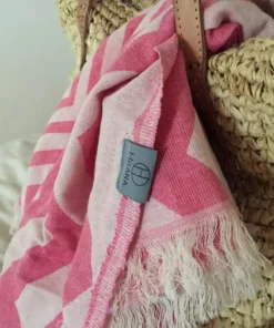 Hilana: Upcycled Cotton Best Sellers Mersin Upcycled Chevron Turkish Towel - Pink