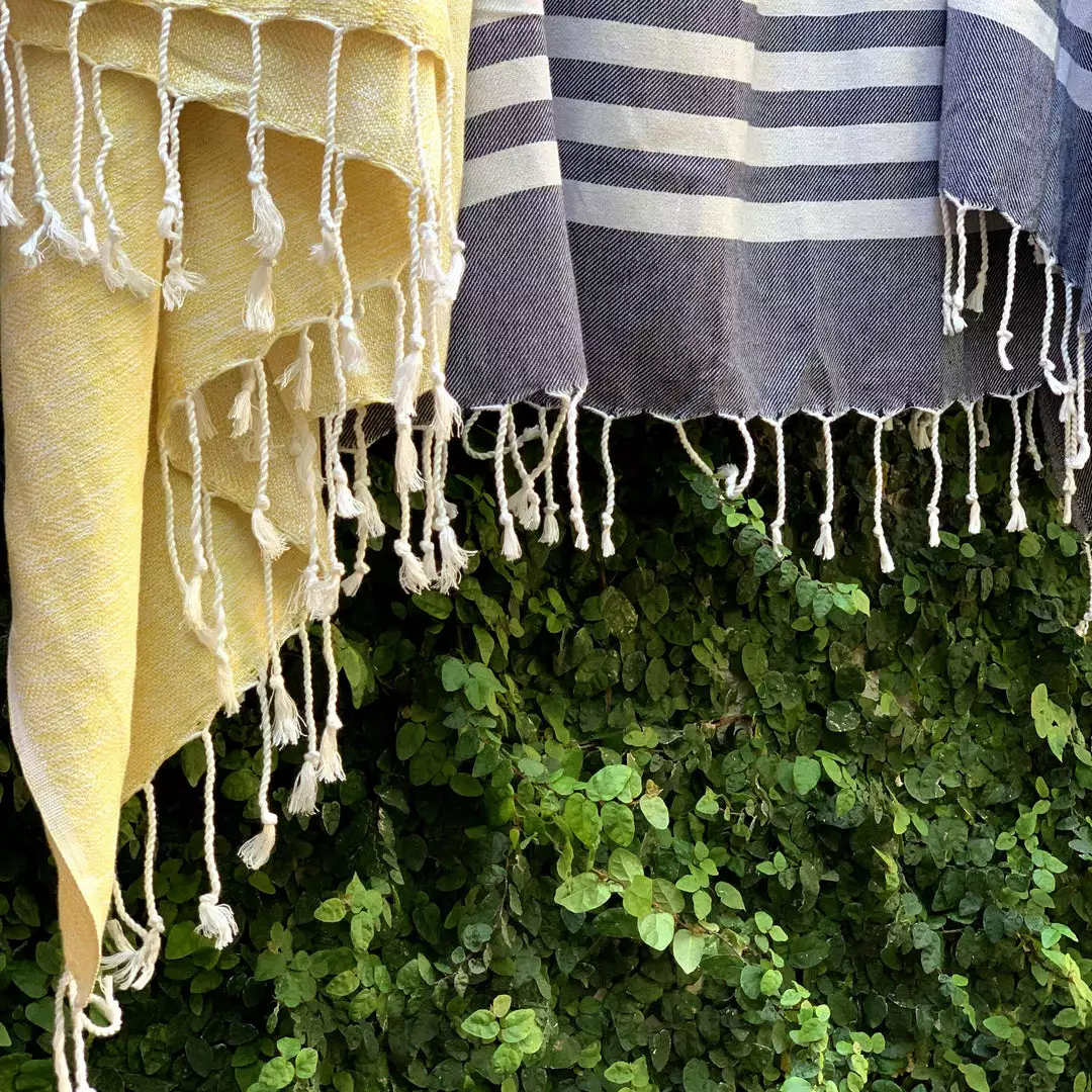 Hilana: Upcycled Cotton Yalova Upcycled Marbled Turkish Towel / Blanket - Yellow Best Sellers 6 Hilana: Upcycled Cotton Yalova Upcycled Marbled Turkish Towel / Blanket - Yellow Best Sellers