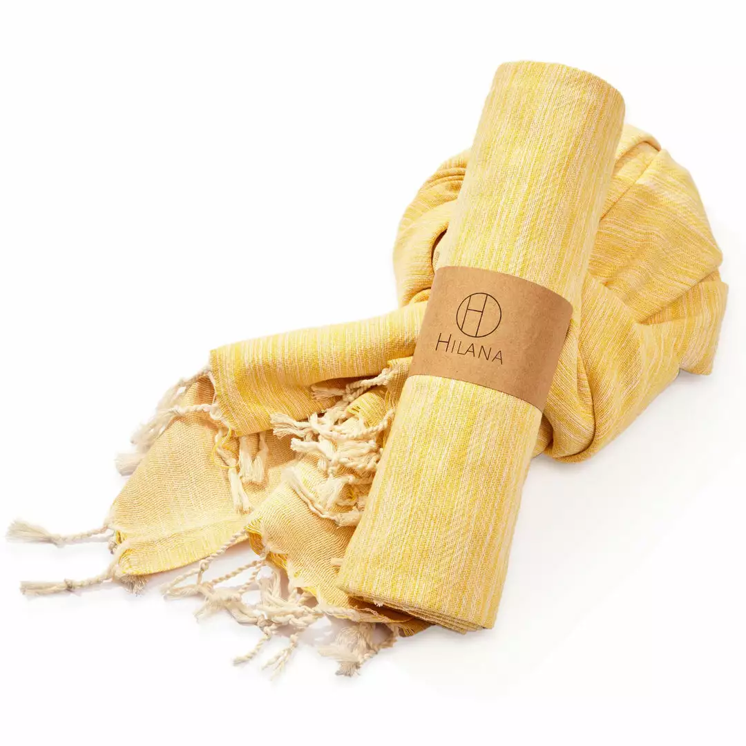 Hilana: Upcycled Cotton Yalova Upcycled Marbled Turkish Towel / Blanket - Yellow Best Sellers 10 Hilana: Upcycled Cotton Yalova Upcycled Marbled Turkish Towel / Blanket - Yellow Best Sellers