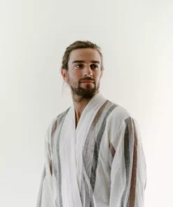 Home & Loft Hudson Unisex Long Turkish Robe - Brown + Cream