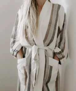 Home & Loft Hudson Unisex Long Turkish Robe - Brown + Cream