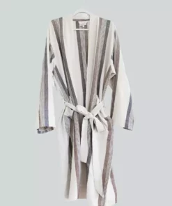 Home & Loft Hudson Unisex Long Turkish Robe - Brown + Cream