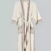 Home & Loft Best Sellers Tribeca Unisex Long Turkish Robe - Ivory + Cherry