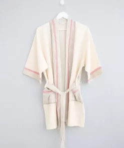 Home & Loft Tribeca Short Turkish Robe - Ivory + Cherry Best Sellers