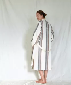 Home & Loft Hudson Unisex Long Turkish Robe - Brown + Cream