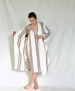 Home & Loft Hudson Unisex Long Turkish Robe - Brown + Cream
