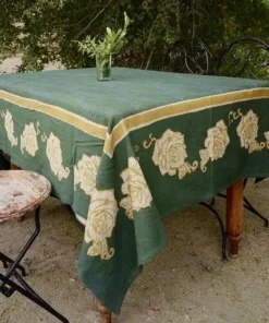Ichcha Kitchen + Dining Green Rose Tablecloth