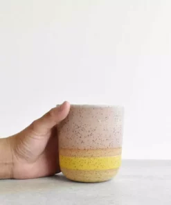 Katie Mudd Stoneware Tumbler Set - Mustard + Cream Stripe
