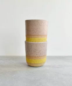 Katie Mudd Stoneware Tumbler Set - Mustard + Cream Stripe