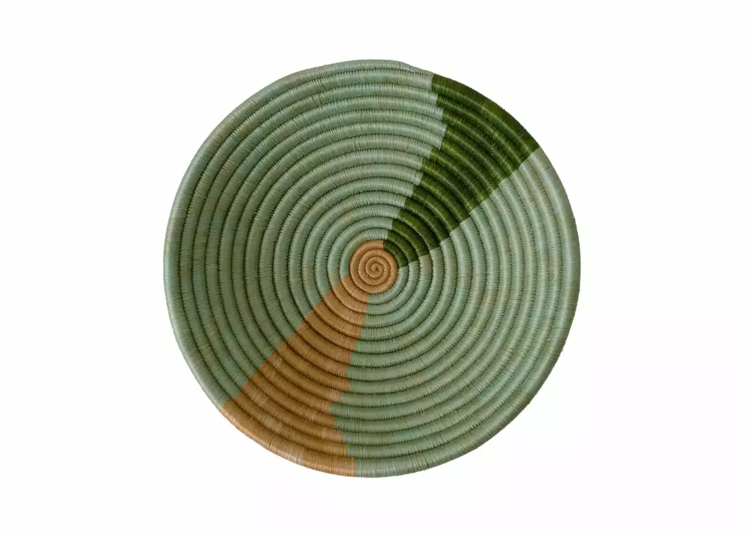KAZI Apricot + Olive Striped Medium Round Basket Home Goods 1 KAZI Apricot + Olive Striped Medium Round Basket Home Goods