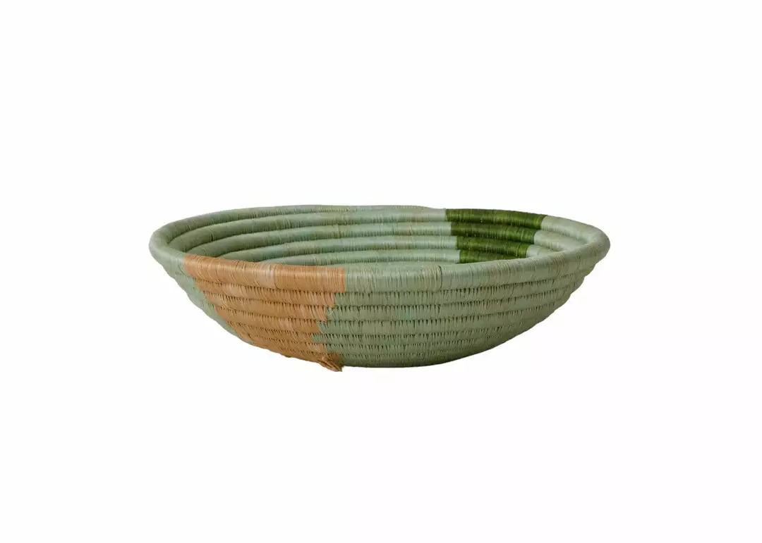 KAZI Apricot + Olive Striped Medium Round Basket Home Goods 2 KAZI Apricot + Olive Striped Medium Round Basket Home Goods