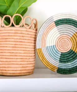 KAZI Medium Metallic Floret Round Basket Home Goods