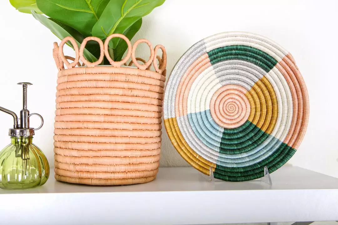 KAZI Medium Metallic Floret Round Basket Home Goods 2 KAZI Medium Metallic Floret Round Basket Home Goods