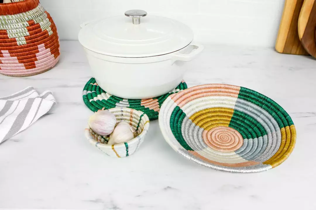 KAZI Medium Metallic Floret Round Basket Home Goods 3 KAZI Medium Metallic Floret Round Basket Home Goods