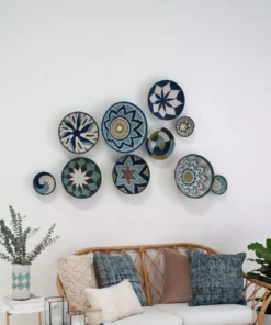 KAZI Medium Silver Blue Umuseke Round Basket Home Goods