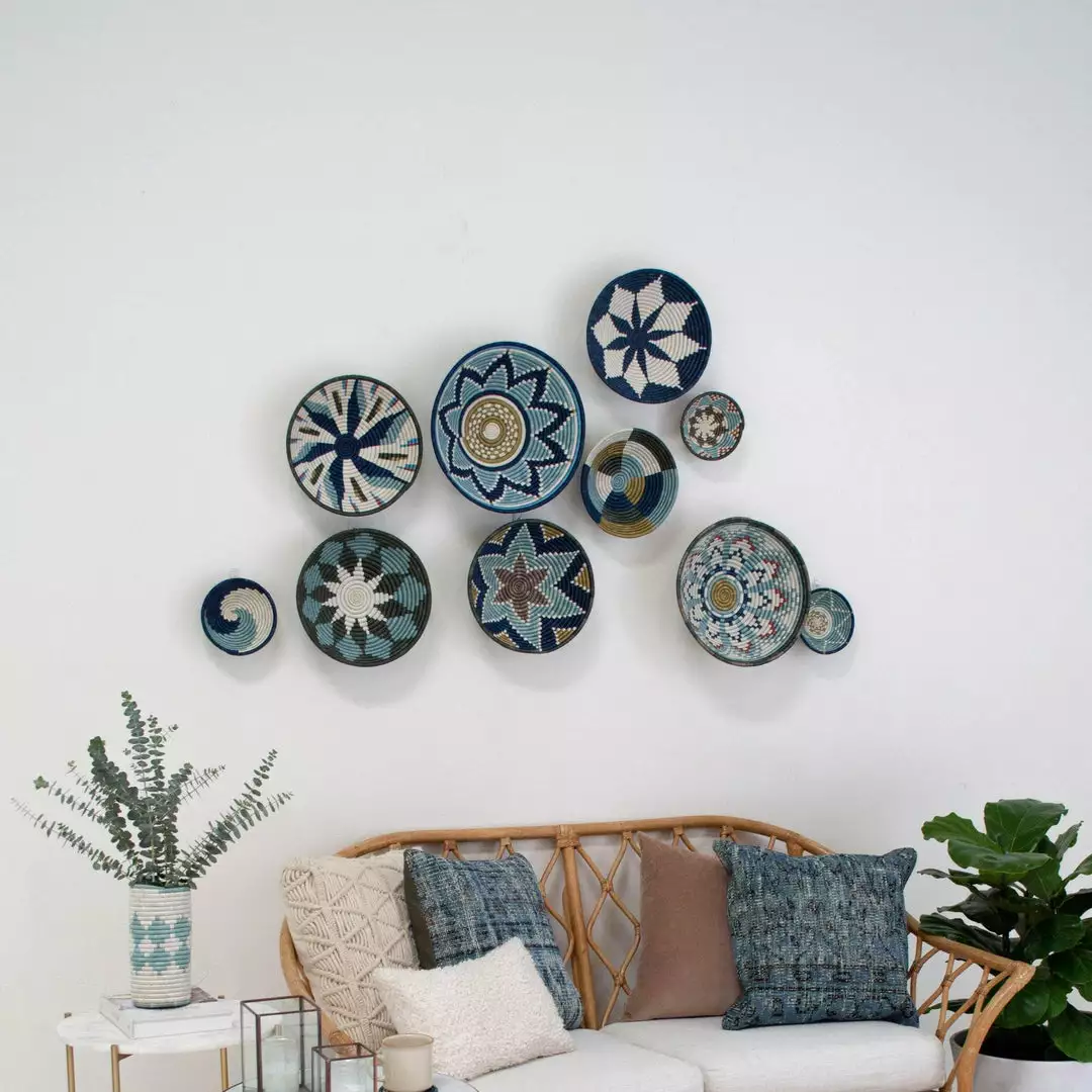 KAZI Medium Silver Blue Umuseke Round Basket Home Goods 2 KAZI Medium Silver Blue Umuseke Round Basket Home Goods