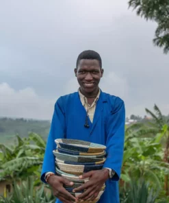 KAZI Medium Silver Blue Umuseke Round Basket Home Goods 9 KAZI Medium Silver Blue Umuseke Round Basket Home Goods