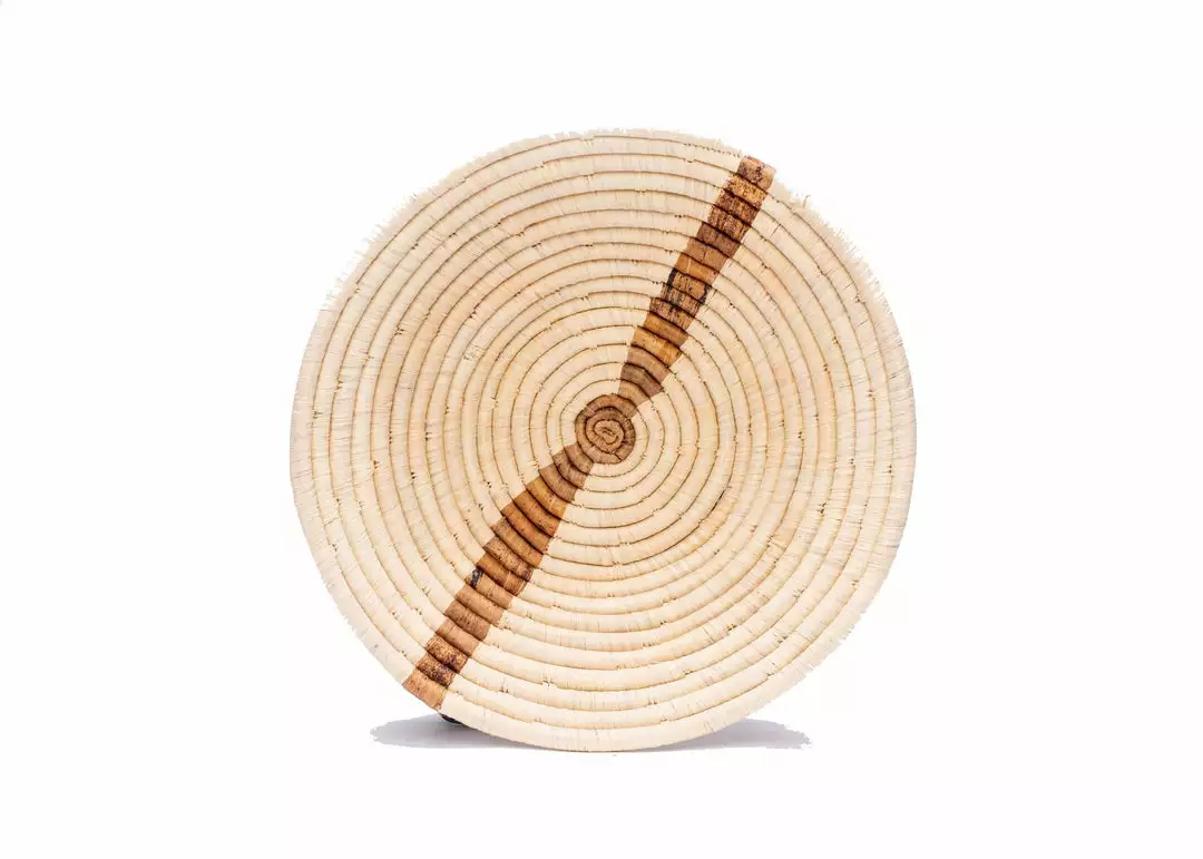 KAZI Large Banana Bark Striped Round Basket 1 KAZI Large Banana Bark Striped Round Basket