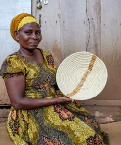 KAZI Large Banana Bark Striped Round Basket 5 KAZI Large Banana Bark Striped Round Basket