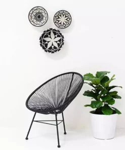 KAZI Large Black + White Thousand Hills Round Basket Home Goods