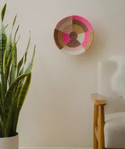 KAZI Home Goods Large Blossom Pinks + Tan Round Basket