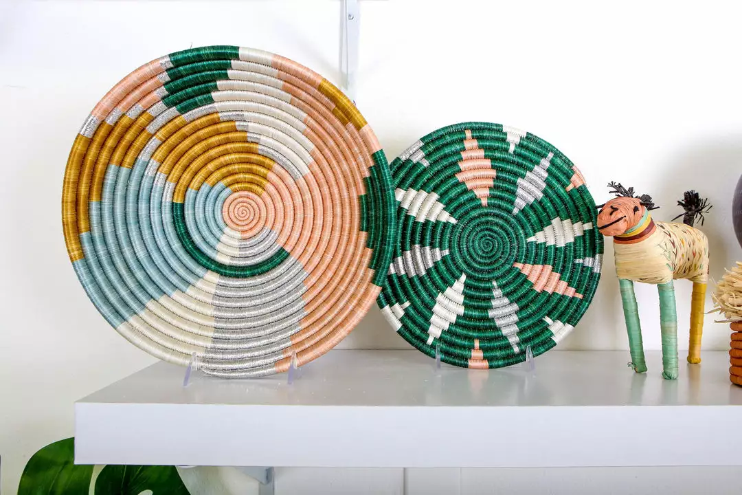 KAZI Large Metallic Floret Kijani Round Basket Home Goods 2 KAZI Large Metallic Floret Kijani Round Basket Home Goods