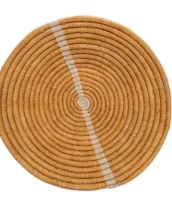 KAZI Large Tan Striped Round Basket