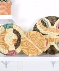 KAZI Large Tan Striped Round Basket