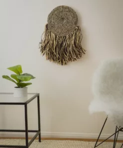 KAZI Home Goods Small Black Woven Wall Disc Art