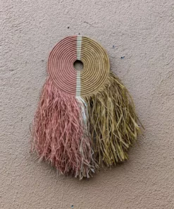 KAZI Home Goods Small Peach + Tan Woven Wall Disc Art