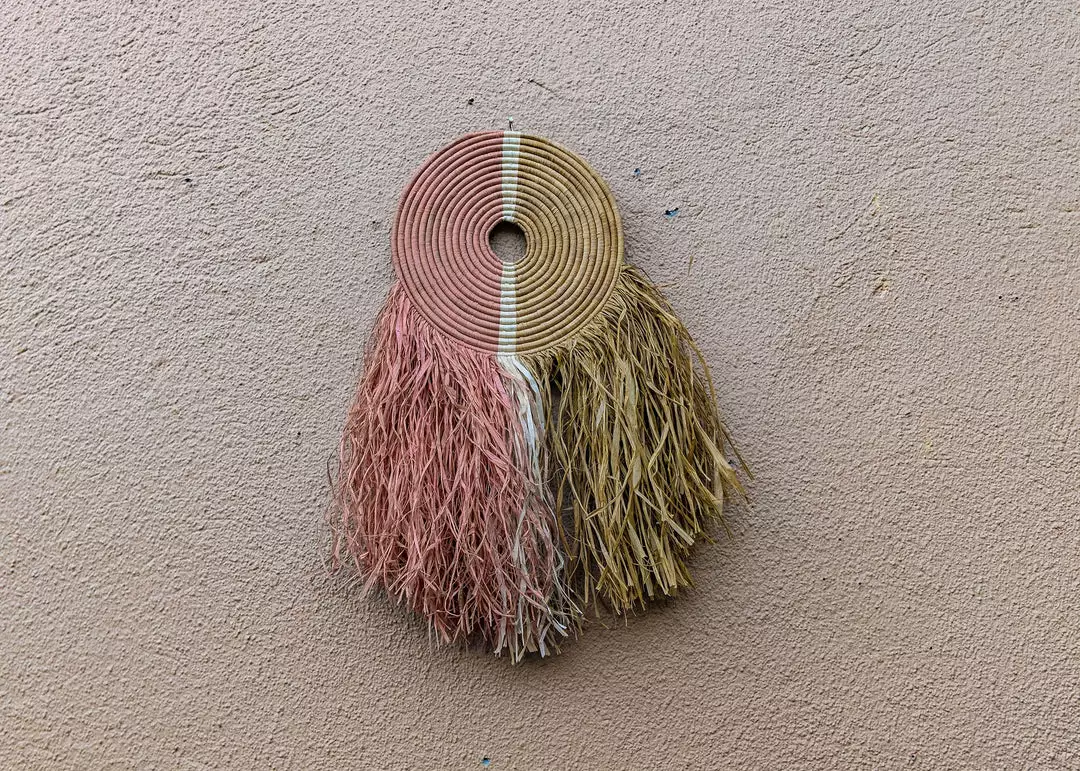 KAZI Home Goods Small Peach + Tan Woven Wall Disc Art 2 KAZI Home Goods Small Peach + Tan Woven Wall Disc Art