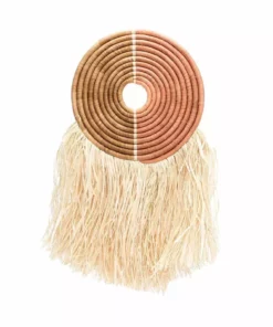 KAZI Home Goods Small Peach + Tan Woven Wall Disc Art
