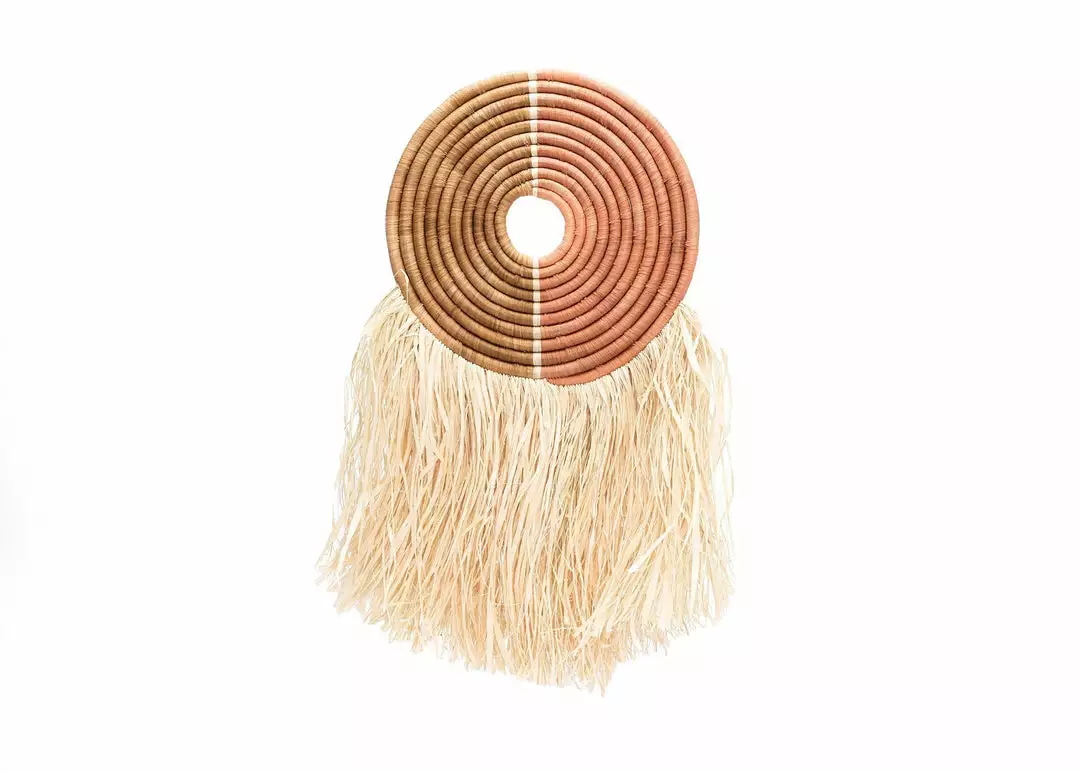 KAZI Home Goods Small Peach + Tan Woven Wall Disc Art 1 KAZI Home Goods Small Peach + Tan Woven Wall Disc Art