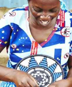 KAZI Extra Large Silver Blue + Navy Round Basket Home Goods