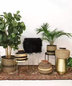 KAZI Extra Large Checkered Black Grass Planter Home Goods