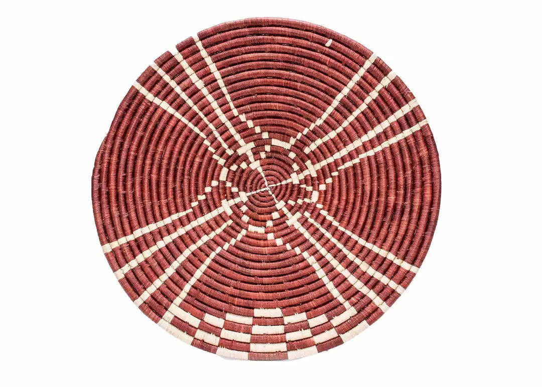 KAZI Home Goods Large Burgundy Sanaa Woven Wall Plate 1 KAZI Home Goods Large Burgundy Sanaa Woven Wall Plate