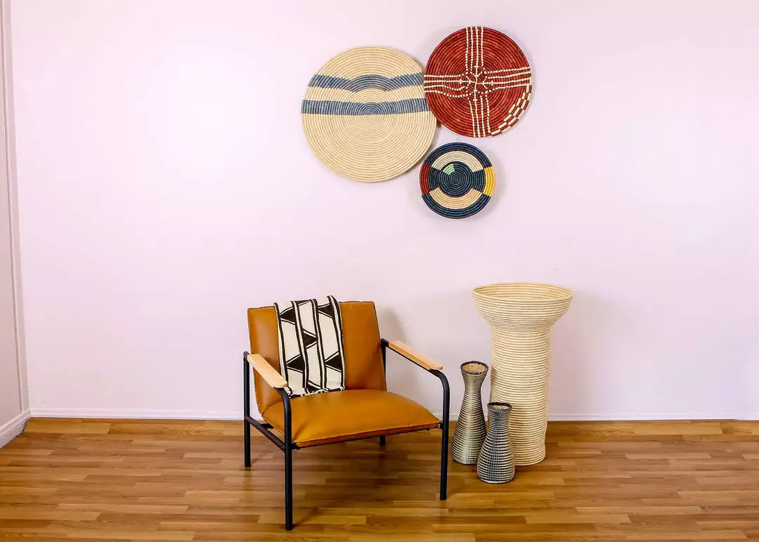 KAZI Home Goods Large Burgundy Sanaa Woven Wall Plate 2 KAZI Home Goods Large Burgundy Sanaa Woven Wall Plate