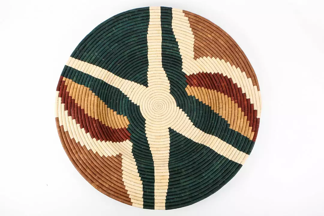 KAZI Home Goods Jumbo Forest Green + Burgundy Tabia Woven Wall Plate 1 KAZI Home Goods Jumbo Forest Green + Burgundy Tabia Woven Wall Plate