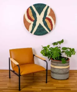 KAZI Home Goods Jumbo Forest Green + Burgundy Tabia Woven Wall Plate