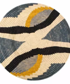 KAZI Home Goods Jumbo Opal Gray + Mustard Tabia Woven Wall Plate