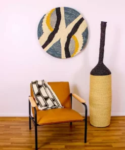 KAZI Home Goods Jumbo Opal Gray + Mustard Tabia Woven Wall Plate